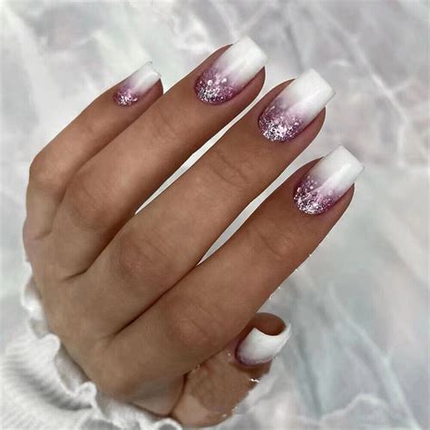 Purple Gradient Glitter False Nail Short Press on Nails for Nails Art 24pcs | eBay