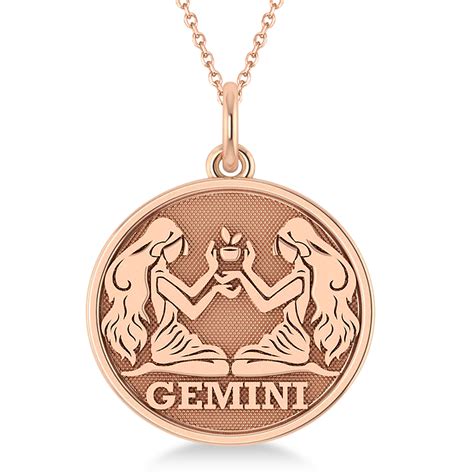 Gemini Coin Zodiac Pendant Necklace 14k Rose Gold - AZ3304