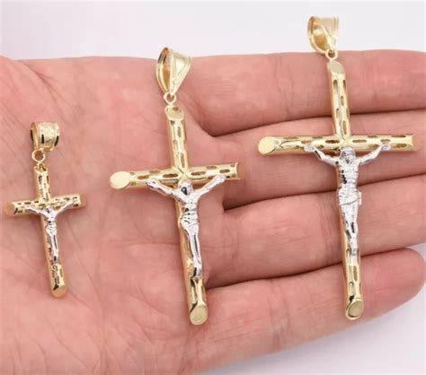 JESUS CHRIST CRUCIFIX Cross Filigree Pendant Real 10K Yellow White Gold ...