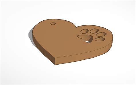 3D design paw heart keychain - Tinkercad