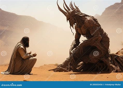 Jesus Christ in the Desert, Jesus is Tempted by the Devil, AI Generation Stock Illustration ...