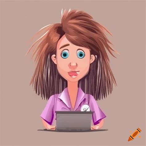 Humorous cartoon of a nurse stressed with computer work on Craiyon
