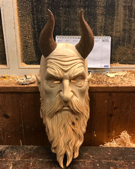 Krampus Mask by Arthur Moinat | Krampus mask, Wood carving faces, Skull crafts