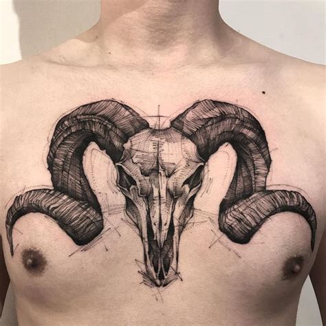 BK on Instagram: "goat skull" in 2024 | Cool chest tattoos, Animal ...