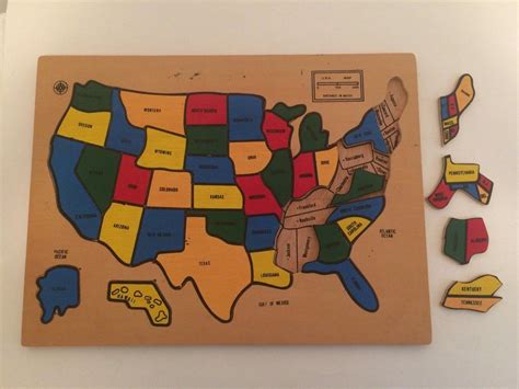 Vintage USA Wooden States Map Puzzle Chunky Pieces United States ...