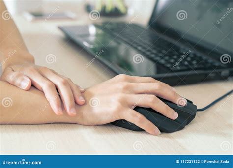 Woman Wrist Arm Pain Long Use Mouse Working. Office Syndrome Healthcare ...