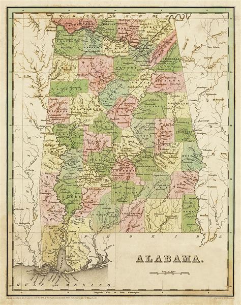 1838 Map of Alabama Historical Map Digital Art by Toby McGuire - Pixels