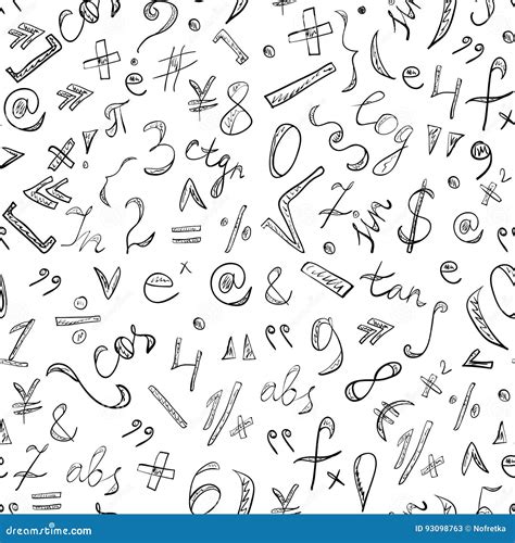 Seamless Pattern of Hand Drawn Doodle Symbols and Numbers. Scribble Mathematics Signs Stock ...