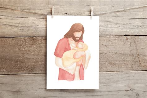 Jesus Holding a Baby yellow Blanket Watercolour Painting - Etsy