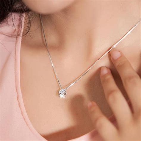 Shop Fashion Zircon Pendant Necklace For Women Simple Silver Diamond ...