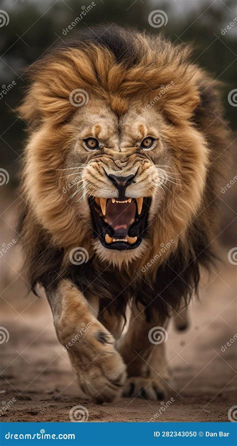 Intense Close-Up of an Angry Lion Charging. Generative AI Stock ...