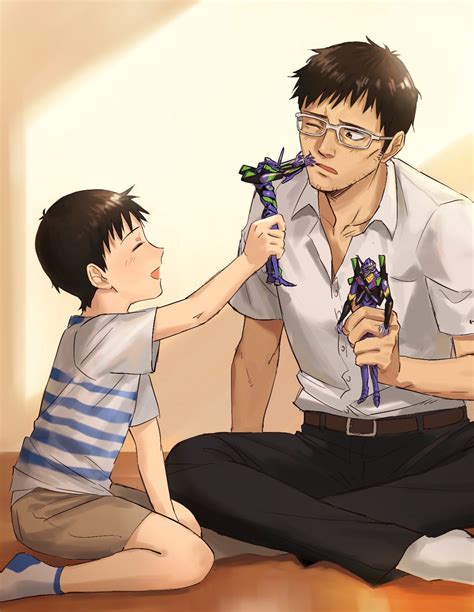 Shinji y Gendo son una tierna familia en este fanart de Evangelion - Senpai