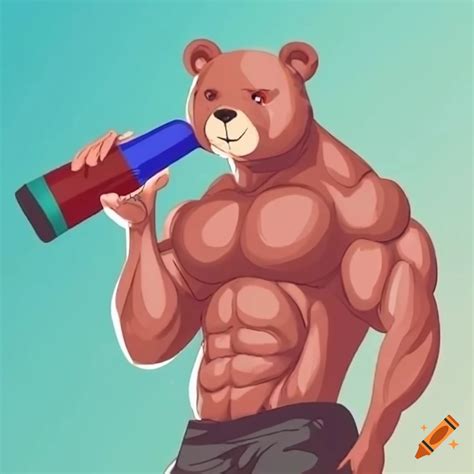 Muscular bear drinking protein shake on Craiyon