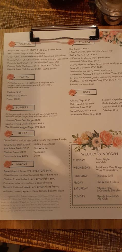 Menu at The Masons Arms pub & bar, Rotherham, 106 Thorpe St