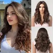 Butterfly Haircut Ombre Brown Long Wavy Hair Wigs Synthetic - Temu