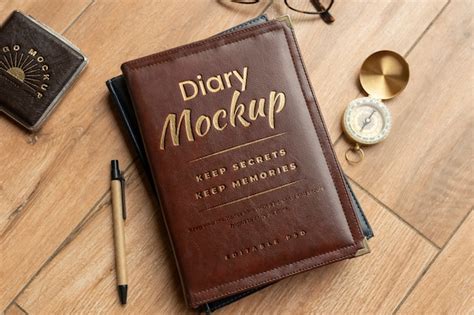 Premium PSD | Letterpress printing on diary mockup