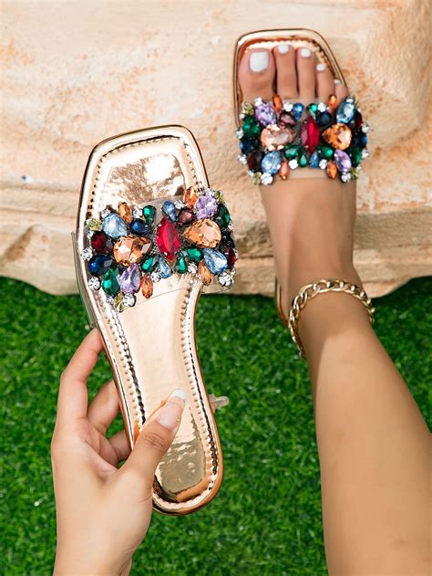 Clear Glamorous Collar Plain Slides Embellished Women Shoes Cute ...