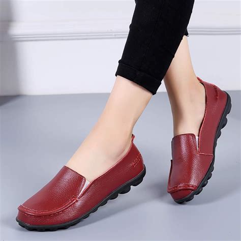 FUDYNMALC Loafers for Women Comfortable Slip On Dress Shoes Casual Leather Walking Flats Outdoor ...