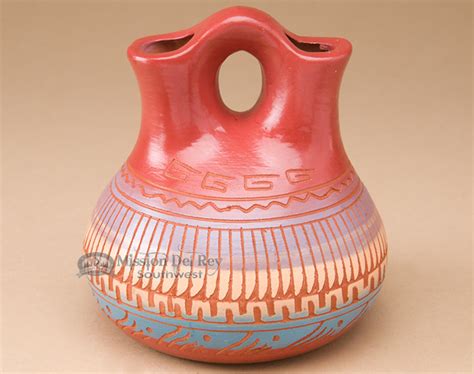 Navajo Etched Horsehair Pottery Wedding Vase (b) - Mission Del Rey Southwest
