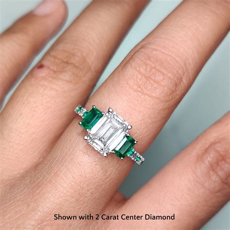 Emerald Cut 3 Stone diamond Trellis Engagement Ring With Emerald In 18K ...