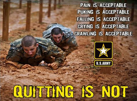 two soldiers crawling in the mud with a caption that reads, quiting is not