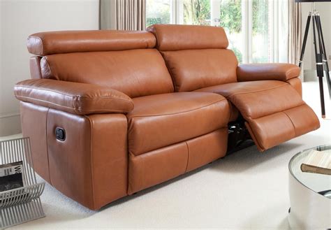 With simple lines and tempting curves, this beautiful leather reclining sofa feels just as good ...