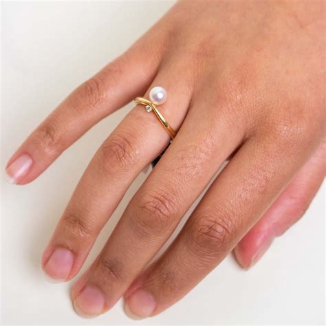 Mikimoto Pearl Ring in Yellow Gold with Accent Diamond