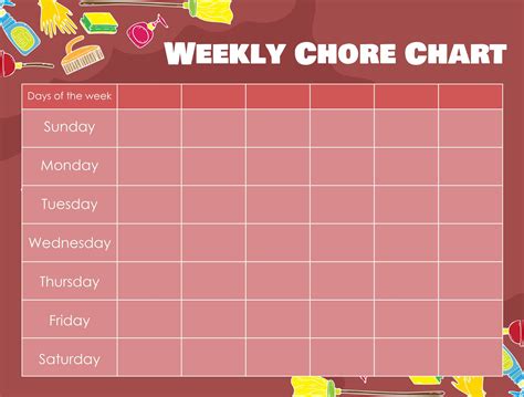 the weekly chore chart is shown in red