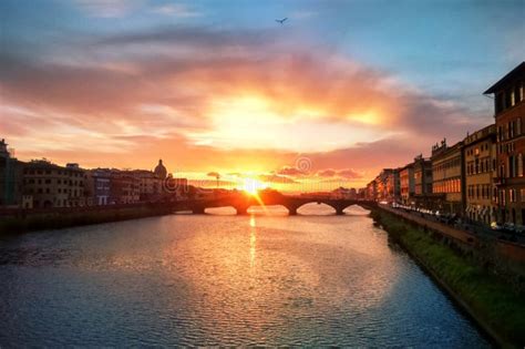 Magnificent Sunset Over a Florence Bridge in Springtime Stock Image - Image of water ...