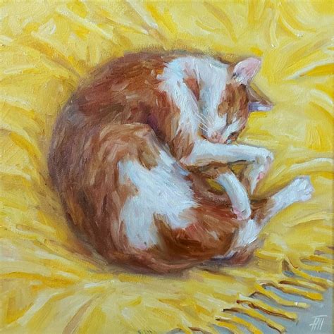 Sleeping Cat Original Oil Painting Animal Art Yellow - Etsy