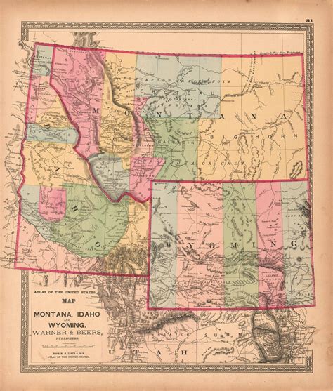 Map of Montana, Idaho and Wyoming - Art Source International