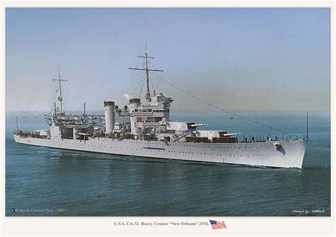 USS New Orleans (CA-32) seen here underway in 1934 in her original ...