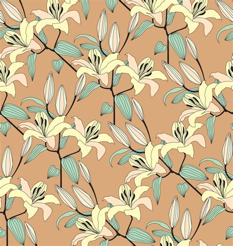 Floral seamless pattern. Flower yellow lilies bouquet stylish drawn background. Floral seamless ...