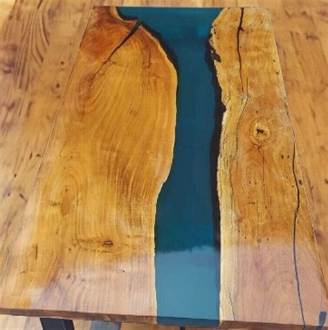 Blue Epoxy Kitchen Countertop Dining Table with Acacia Wooden Handmade Furniture | eBay