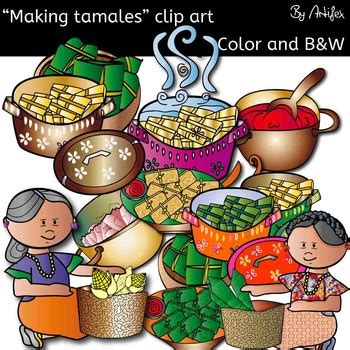 Making tamales clip art set- Color/ black&white- 39 items! by Artifex