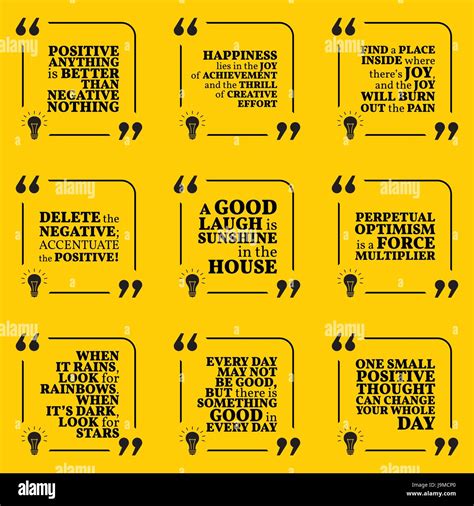 Set of motivational quotes about positive thinking, optimism, happiness ...