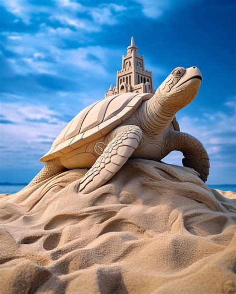 Premium AI Image | A sand sculpture of a turtle with a castle on the top