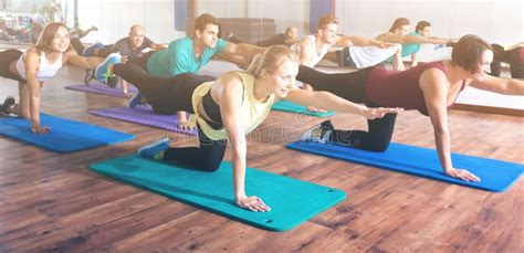 Adultes Ayant La Classe De Yoga Dans Le Club De Sport Photo stock - Image du étudiants ...