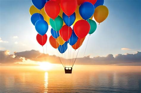 Premium Photo | Colorful balloons floating in the sky at sunset