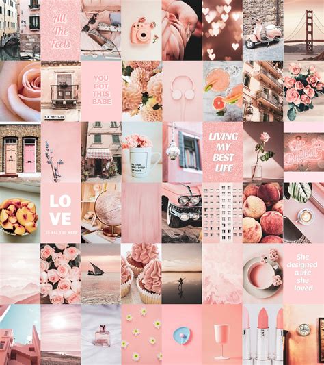 Peachy Pink Vsco Wall Collage Kit Pink Aesthetic Wall Collage | Etsy