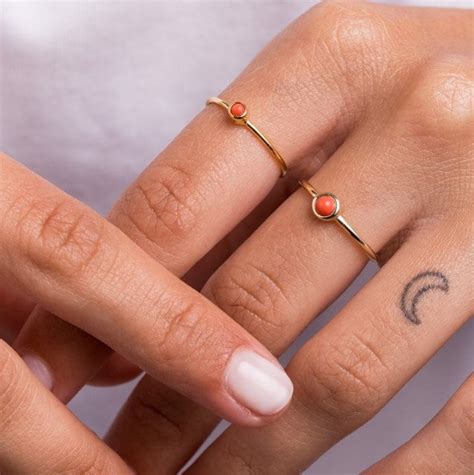 18k Gold Coral Ring Coral Ring Stacking Ring Dainty Ring - Etsy Canada