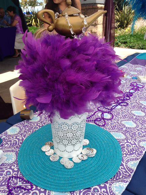 Princess jasmine feather arrangements Aladdin Wedding Theme, Aladdin Birthday Party, Aladdin ...