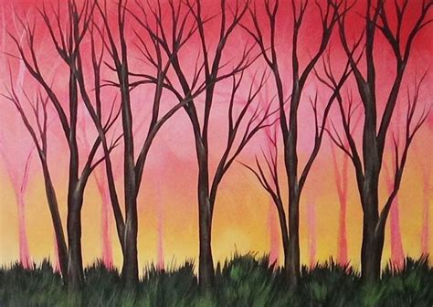 Warm sunrise through the trees acrylic painting | Acrylic painting inspiration, Painting ...