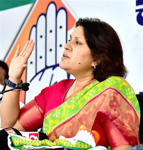 AICC National Spokesperson Supriya Shrinate addresses a press conference at KPCC office, in ...