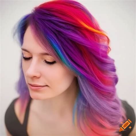 Woman with vibrant rainbow hair on Craiyon