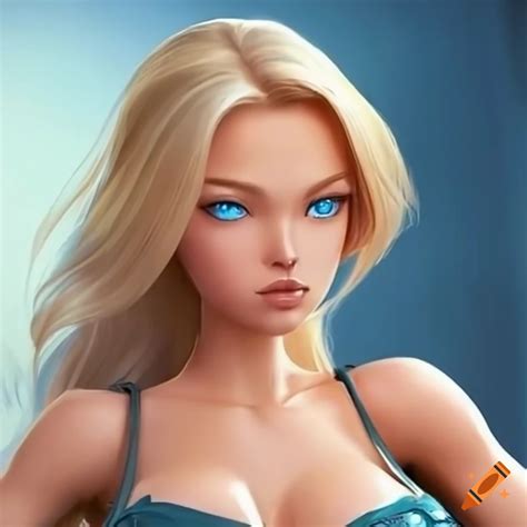 2d artwork of android 18 with blonde hair and blue eyes