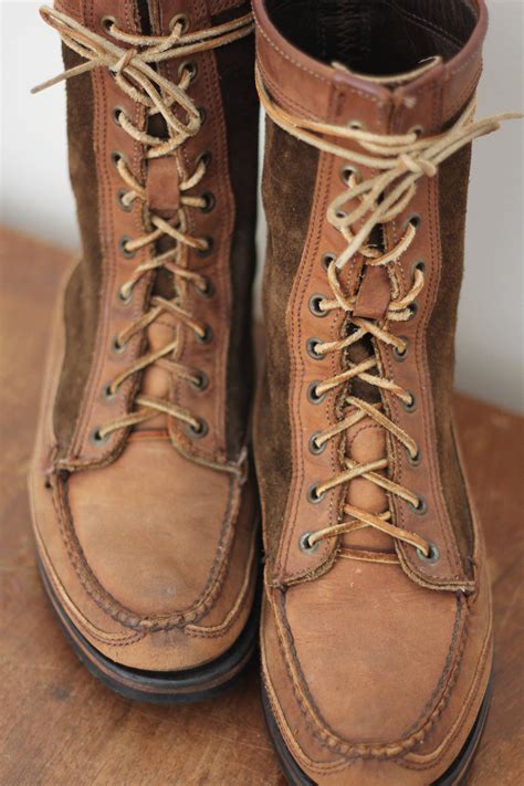 Men's Brown Leather Suede Cole Haan Moccasin Hunting Boots Lace Up Boots Size 8.5 Made in the USA