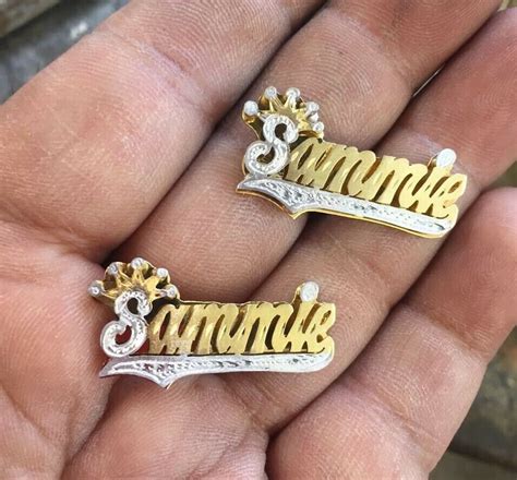 Personalized 14K Gold Plated DOUBLE NAME Plate Stud Earrings | Etsy