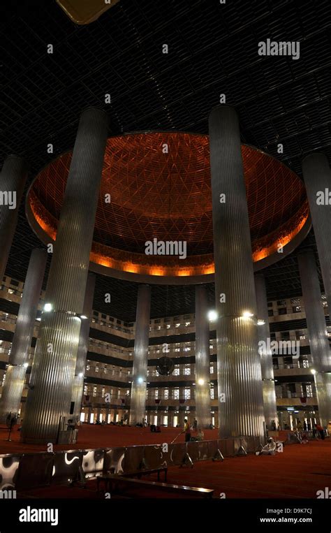 Interior of the Istiqlal Mosque, or Masjid Istiqlal - the largest mosque in Southeast Asia ...