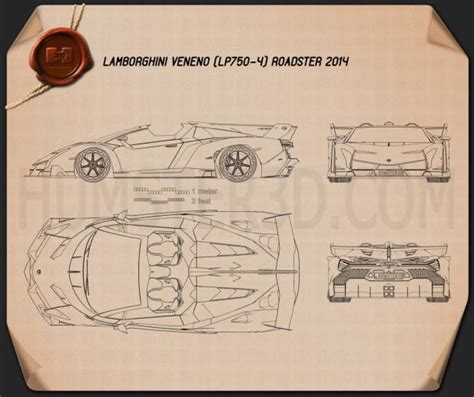 Roadster Veneno lamborghini blueprint roadster blueprints hum3d - Blueprint Image Database